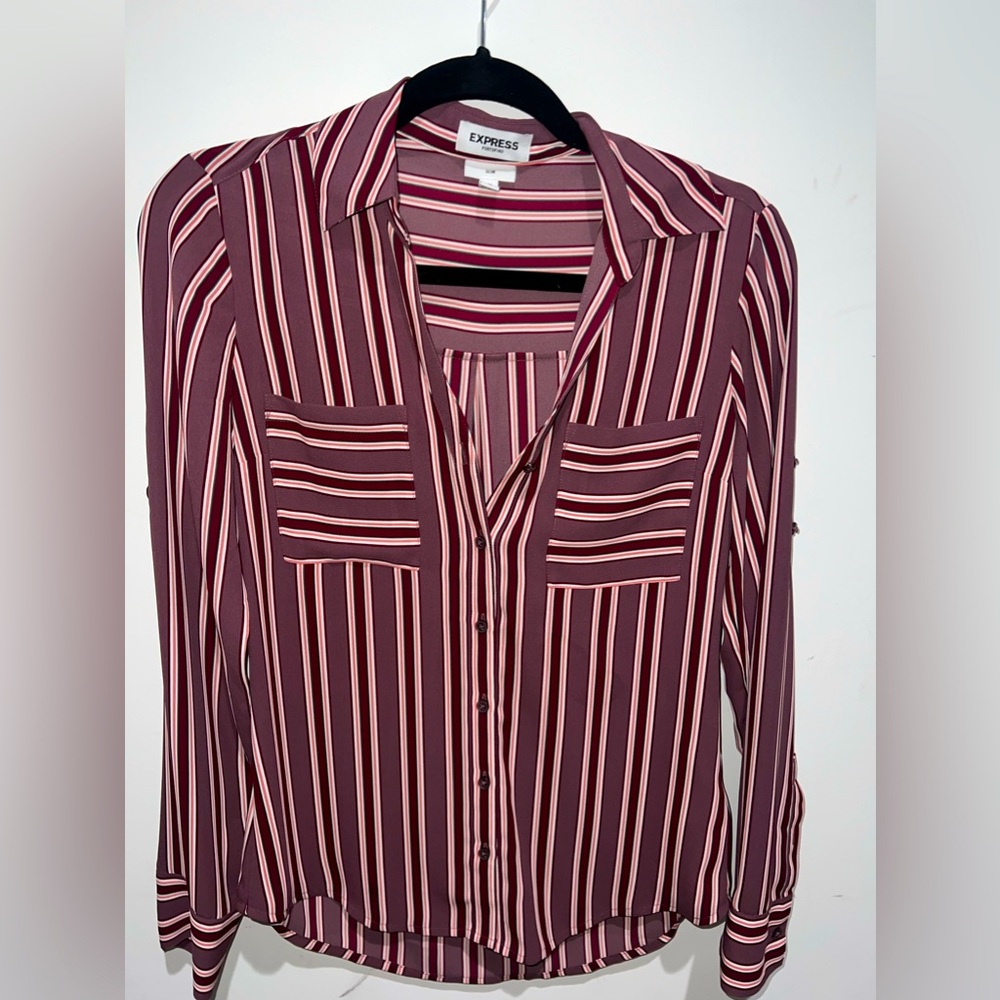 Express button up blouse. Size XS slim fit. Pink, blush, rose striped.